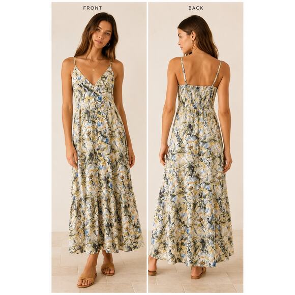 Abercrombie & Fitch Dresses & Skirts - Abercrombie & Fitch Tropical Floral Maxi Dress Smocked Back Button Front M
